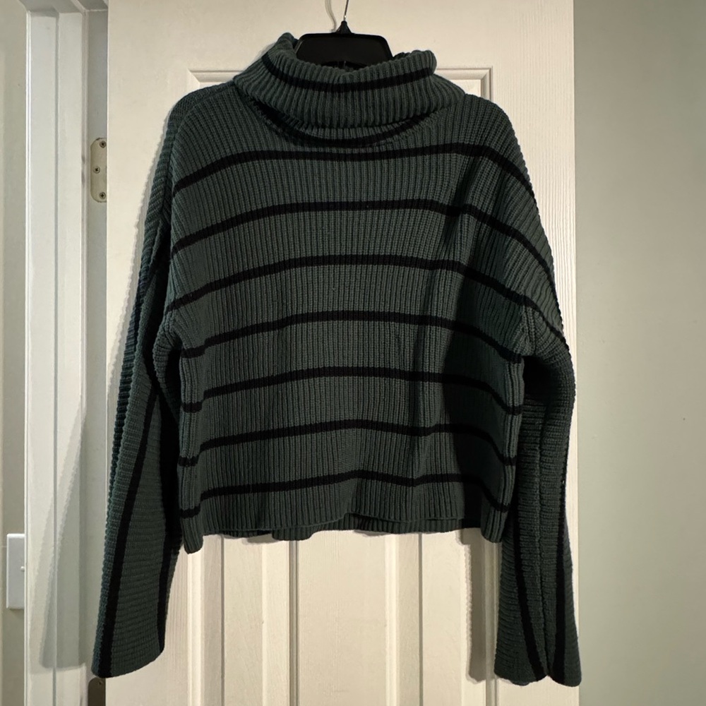 Workshop Republic Clothing Olive and Black Striped Turtleneck Sweater
